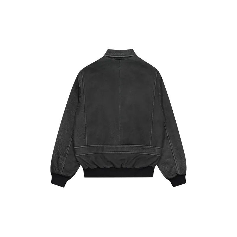 False Perception Leather Jacket Unisex Washed Black-3