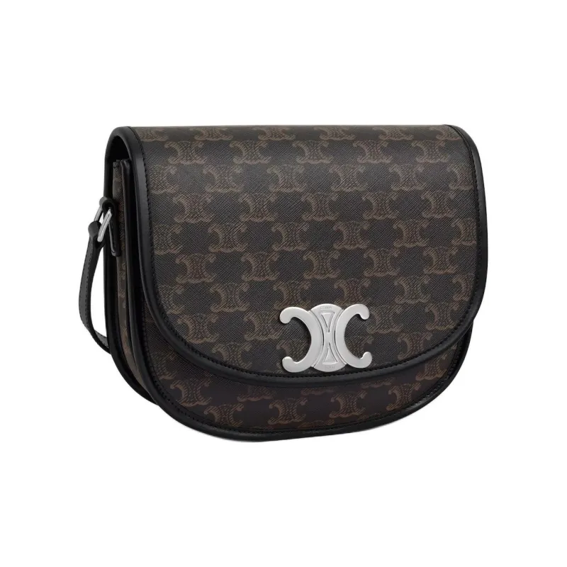 CELINE Besace Canvas Shoulder Bag Medium Size Women's Black-1