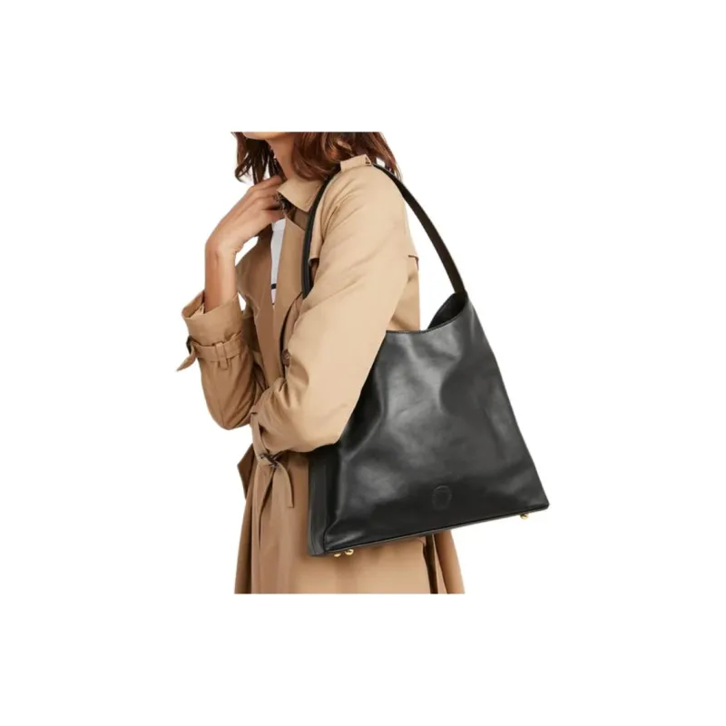 INES DE LA FRESSANGE Smooth Calf Leather Tote Bag, Shopping Bag, Shoulder Bag Medium Size Women's Black-4