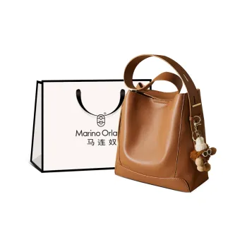 Marino Orlandi Synthetic Leather Cow Split Leather Handbag Shoulder Bag Large Size Women's Apricot/Brown