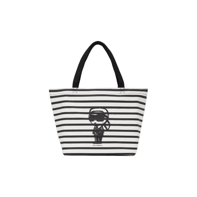 KARL LAGERFELD Recycled Cotton Tote Bag, Shopping Bag, Shoulder Bag Women's Black & White-0