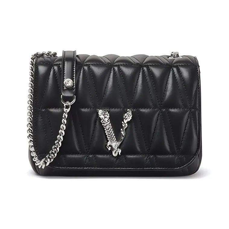 VERSACE Virtus Leather Evening Party Bag Shoulder Bag Crossbody Bag Women's Black-0