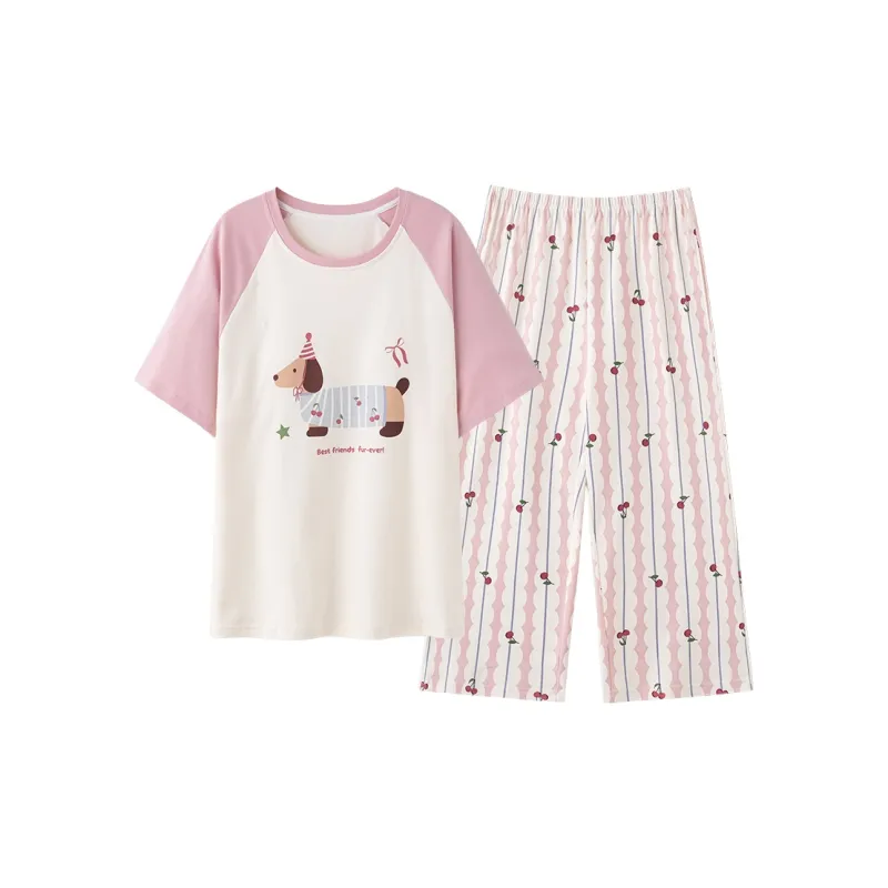 Shivs Pajama Set Women's Pink White-0