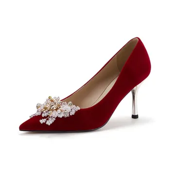 MCKP Slim Heel High Heels Women's Burgundy