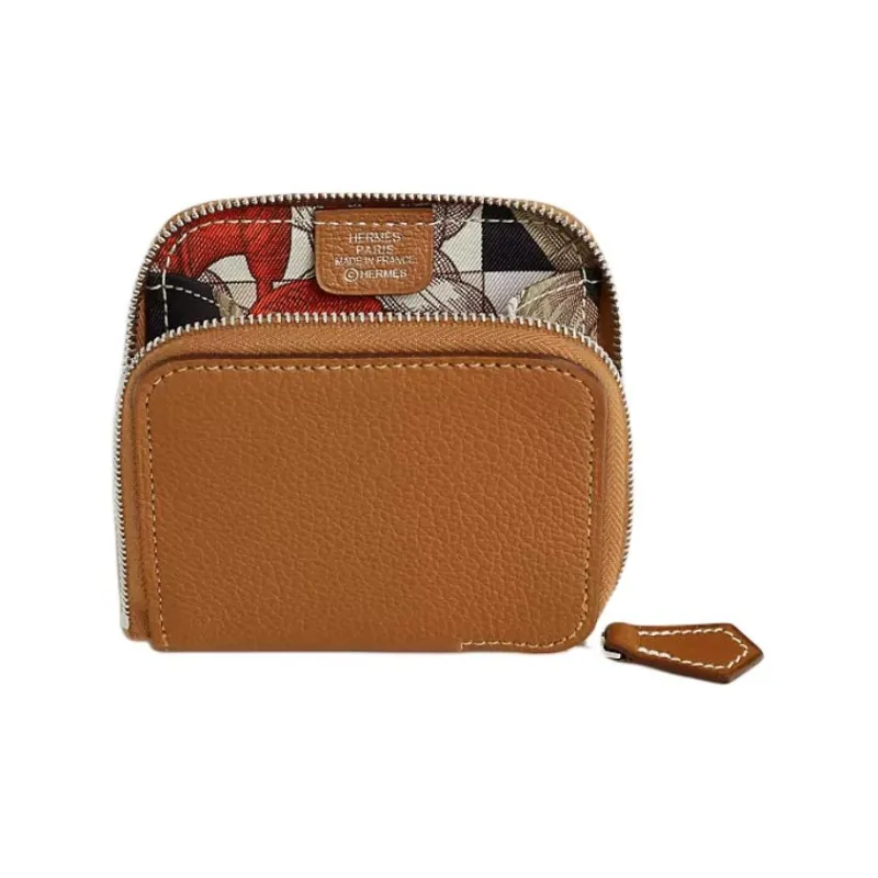 HERMES Silk'In Evercolor Leather Coin Purse Women's Brown-0