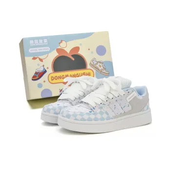 Anime Story Anti Slip Wear Resistant Lightweight Breathable Low Top Skateboard Shoes Women's Light Blue Plaid