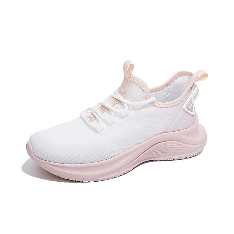 Warrior Cushioned Wear-Resistant Breathable Low-Top Casual Running Shoes Women's White Pink-1