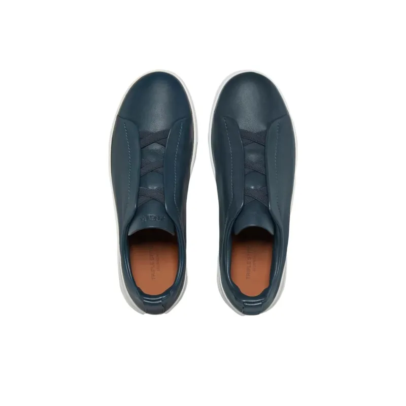 Zegna Triple Stitch Low Top Skateboard Shoes Men's Blue-3