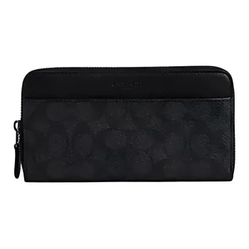 COACH Accordion Wallet Coated Canvas With Smooth Calfskin Wallet Men's Bronze & Wood Charcoal & Black