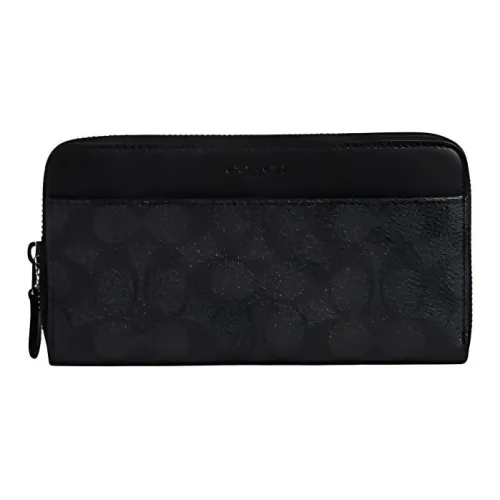 COACH Accordion Wallet Coated Canvas With Smooth Calfskin Wallet Men's Bronze & Wood Charcoal & Black