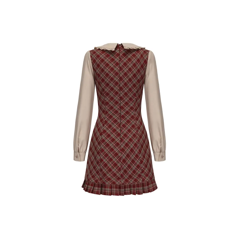 CHIWAWAMEME Long Sleeved Dresses Women's Red Plaid-1