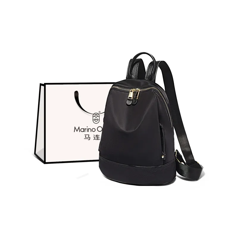 Marino Orlandi Fabric With Leather Patchwork Nylon Fabric Backpack Medium Size Women's Black/Khaki/Apricot-0
