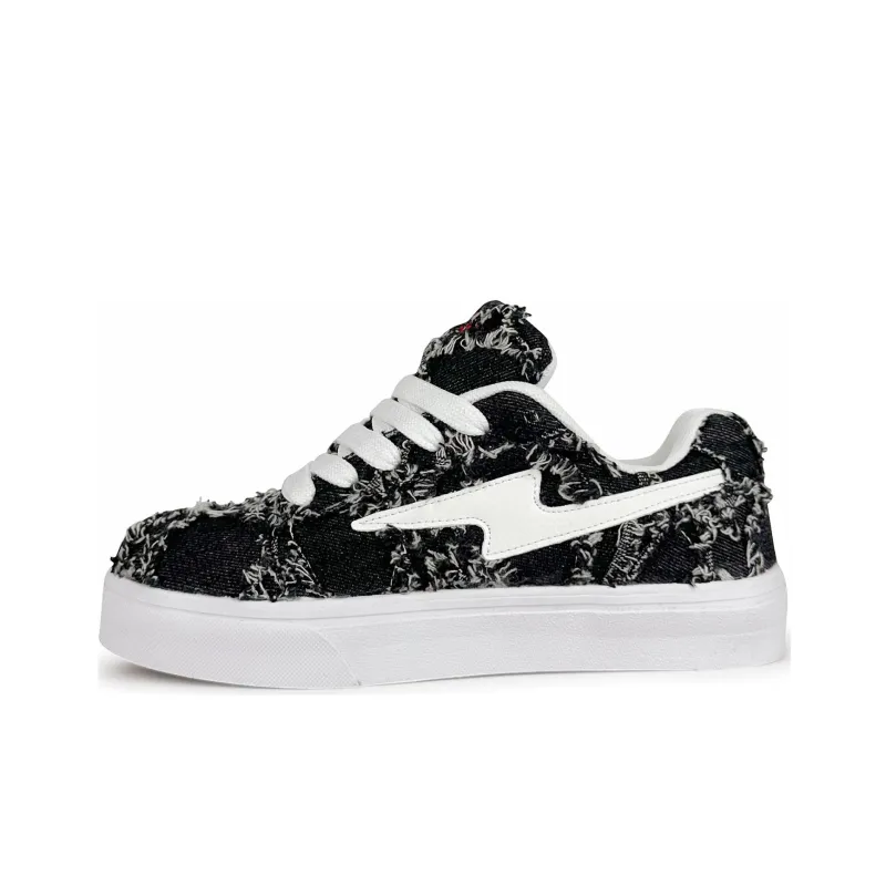 Rongchuan Anti-Slip And Wear-Resistant Lightweight Low-Top Skateboard Shoes Unisex Black Denim-0