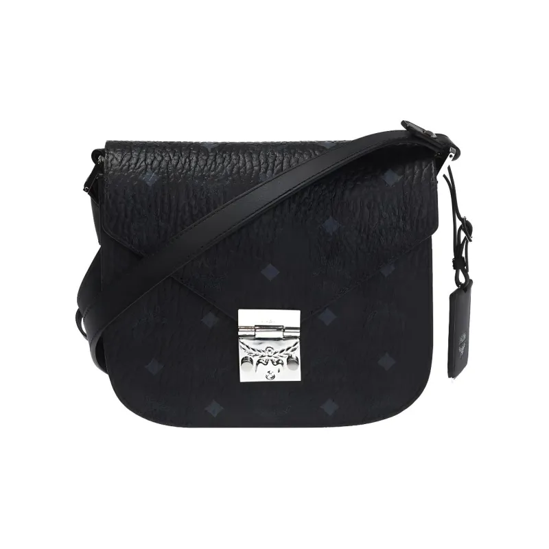 MCM Patricia Visetos Leather Messenger Bag Shoulder Bag Crossbody Bag Women's Black-0