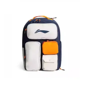 LiNing Badminton Racket Bags 2 Pcs Backpack Blue Gray Orange Unisex Individual Shoe Compartment