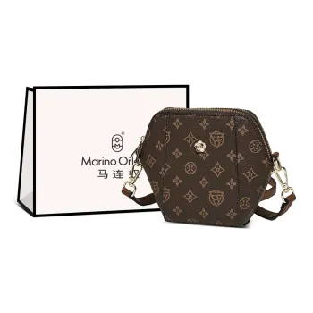 Marino Orlandi Synthetic Leather Small Square Bag, Crossbody Bag, Shoulder Bag Regular Women's Coffee/Ecru
