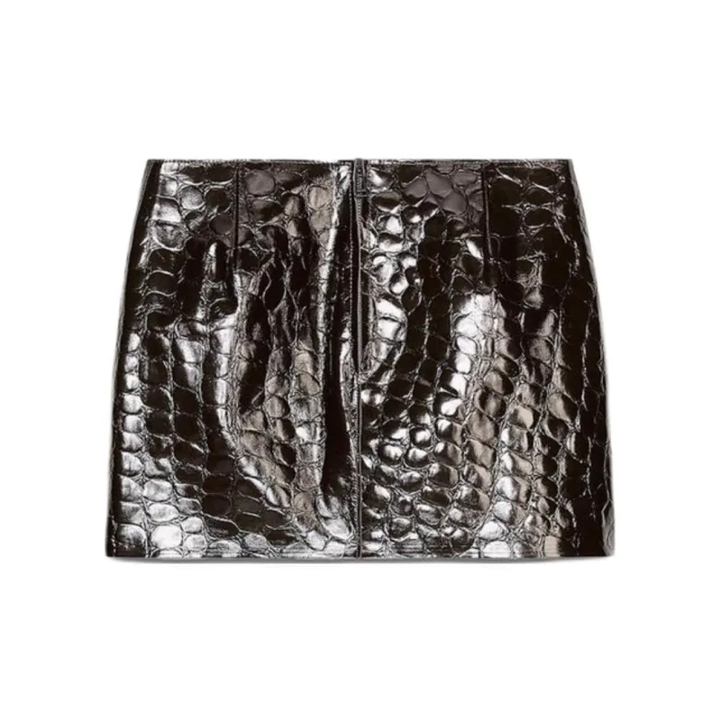 ZARA ZW Series Leather Short Skirts Women's Burgundy Red-1