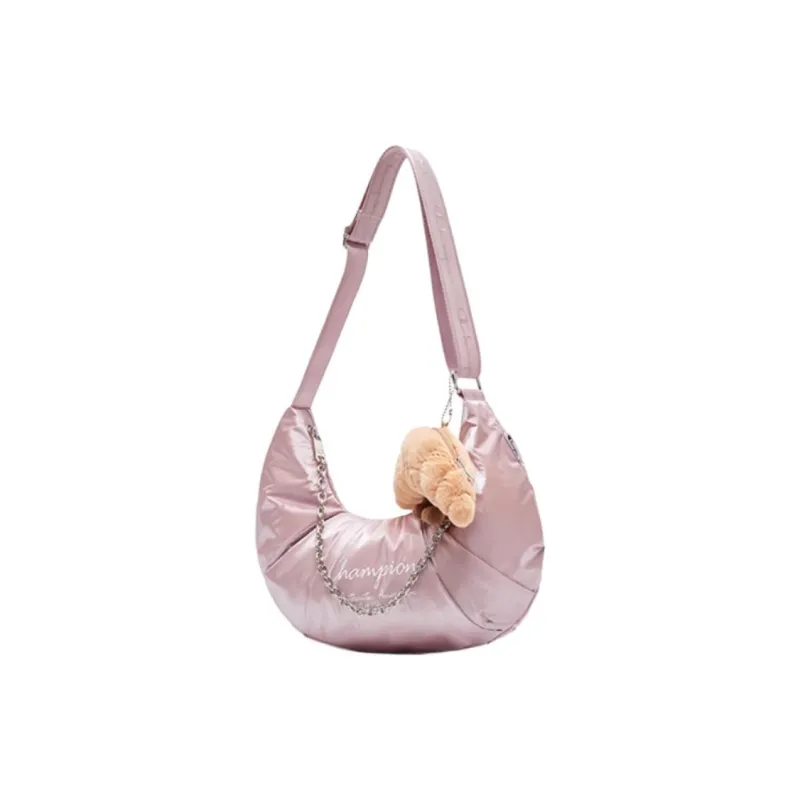 Champion Fabric Croissant Bag Shoulder Bag Medium Size Women's Black/Silver/Pink-1