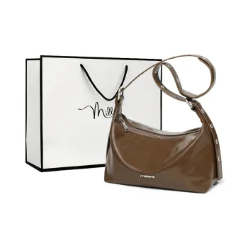 MILLIE'S Cow Leather Underarm Shoulder Bag, Crossbody Bag, Bucket Bag Women's Brown