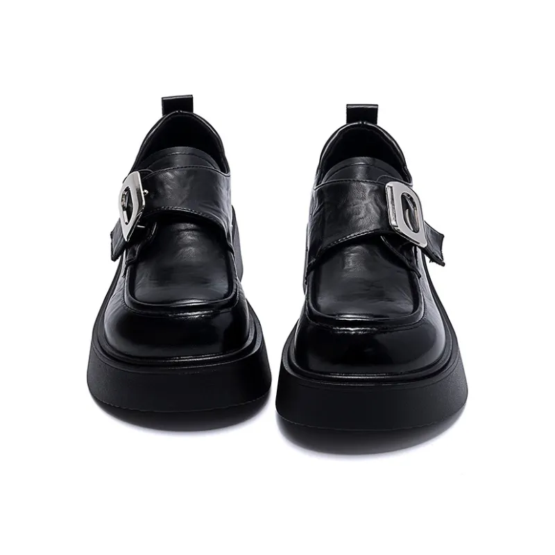 EXULL Q Platform Small Leather Shoes Loafers 4.5CM Women's Black-4