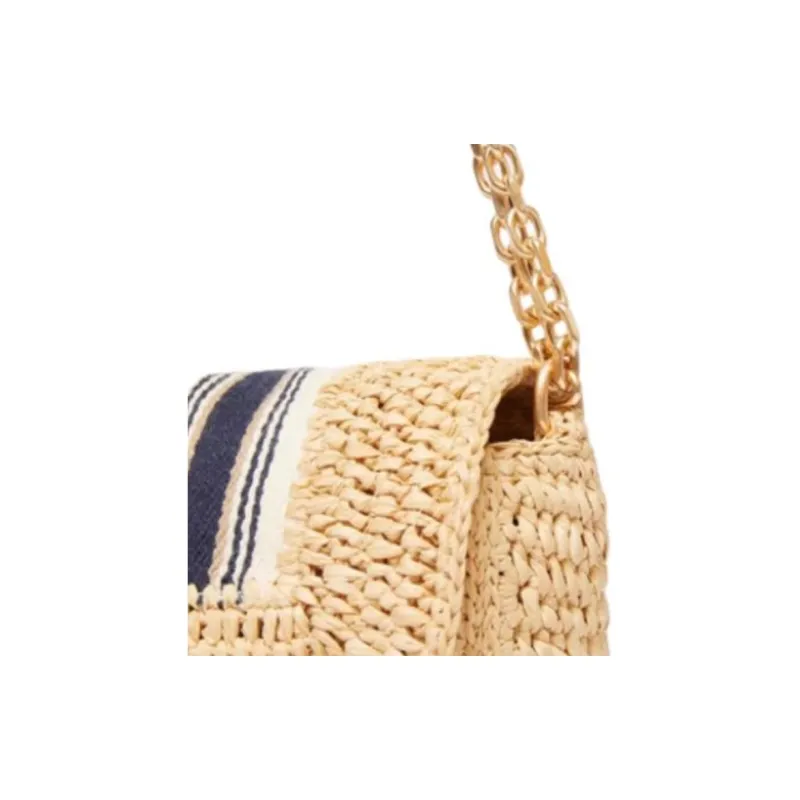 Vanessa Bruno Raffia Shoulder Bag Small Size Women's Marine Blue & Cream-3