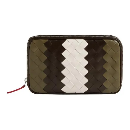Bottega Veneta Cow Leather Storage Bag Medium Size Men's Earthy Brown & Chocolate Brown & Multicolor
