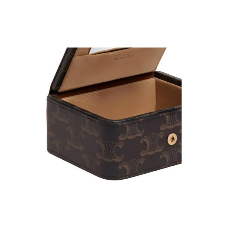 CELINE Triomphe Canvas With Leather Jewelry Box, Toiletry Bag, Makeup Bag, Makeup Case Trumpets Unisex Tawny-4