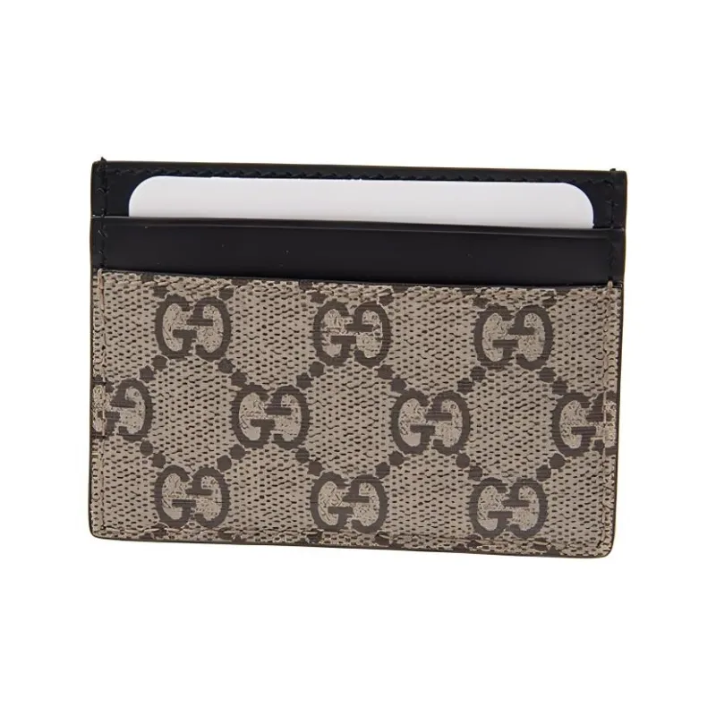 GUCCI Canvas With Leather Card Clip Card Holder Men's Ebony/Black-3