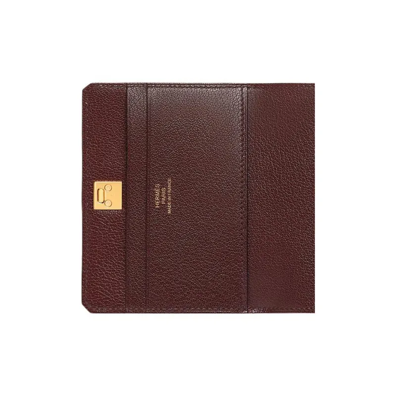 HERMES Chamkila Goat Skin Card Holder Women's 0G Rouge Sellier Saddle Red-3