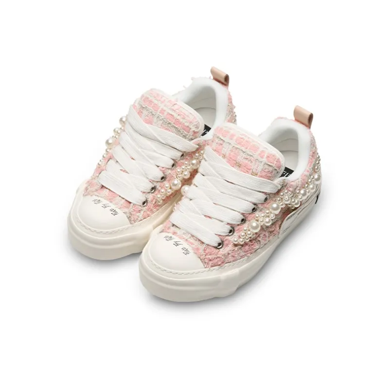 VESSEL Anti-Slip And Wear-Resistant Height Increasing Low-Top Skateboard Shoes Unisex Pink White-2