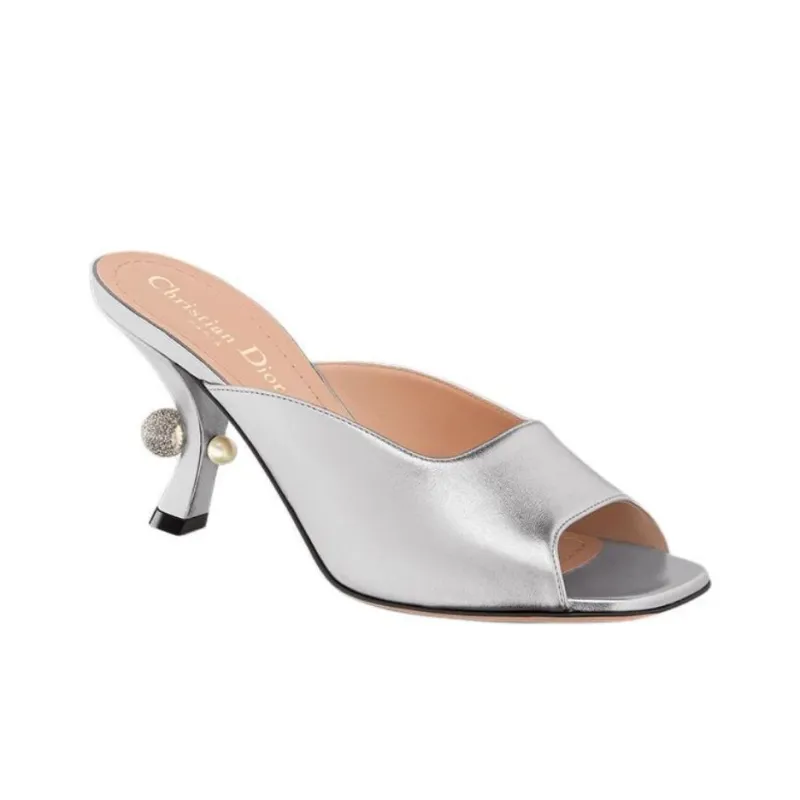 DIOR Tribales Slide Slippers 8cm Women's Silver-2