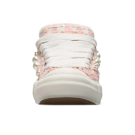 VESSEL Anti-Slip And Wear-Resistant Height Increasing Low-Top Skateboard Shoes Unisex Pink White-3