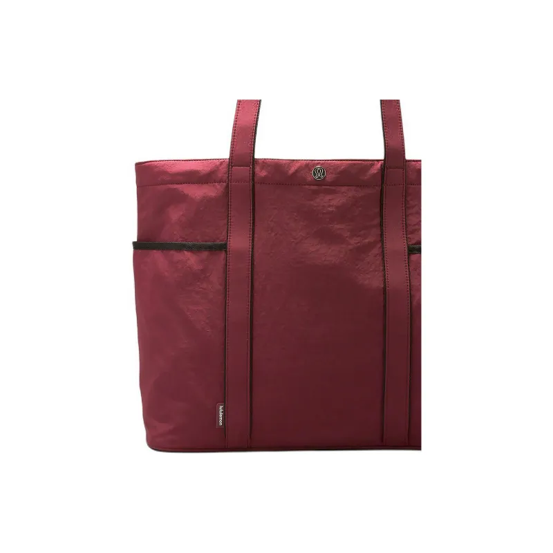 Lululemon Recycled Nylon Tote Bag Shopping Bag Shoulder Bag Handbag Unisex Garnet Red & Black-3