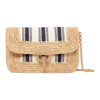 Vanessa Bruno Raffia Shoulder Bag Small Size Women's Marine Blue & Cream