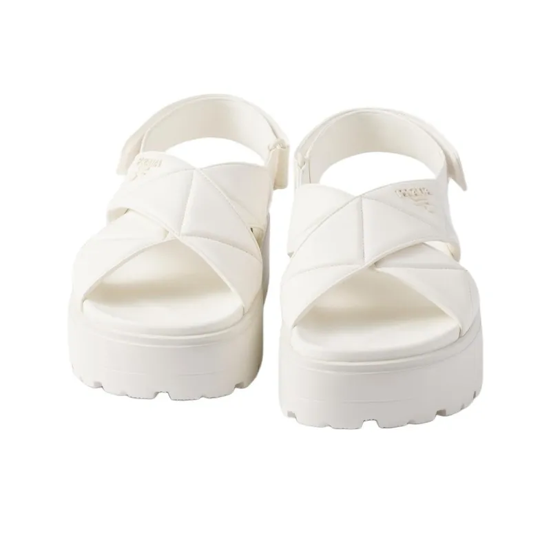 PRADA Cross One Strap Sandals 4.5cm Women's White-4