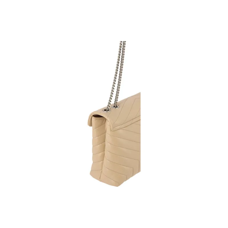 SAINT LAURENT LOULOU Quilting Leather Portable Crossbody Bag Shoulder Bag Medium Size Women's Beige Yellow-4