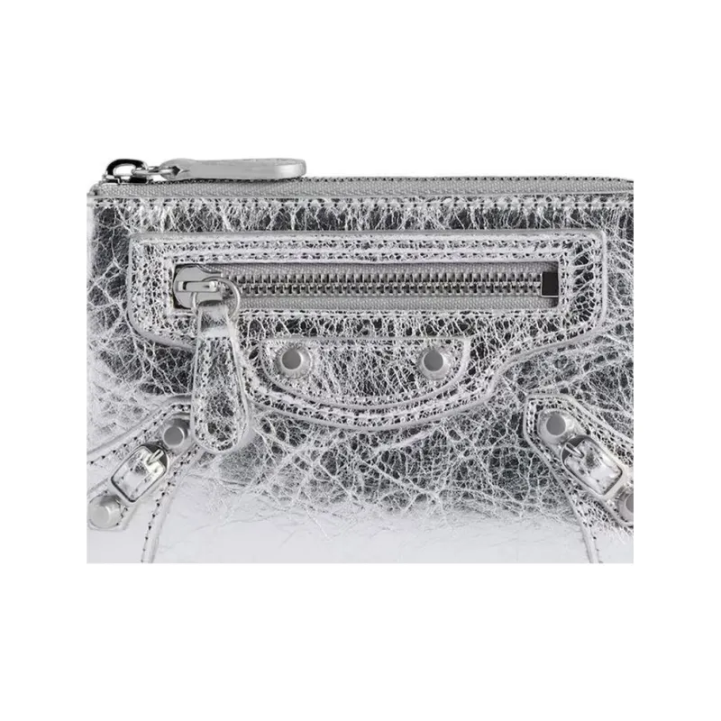 Balenciaga Lambskin Card Holder Women's Silver-3