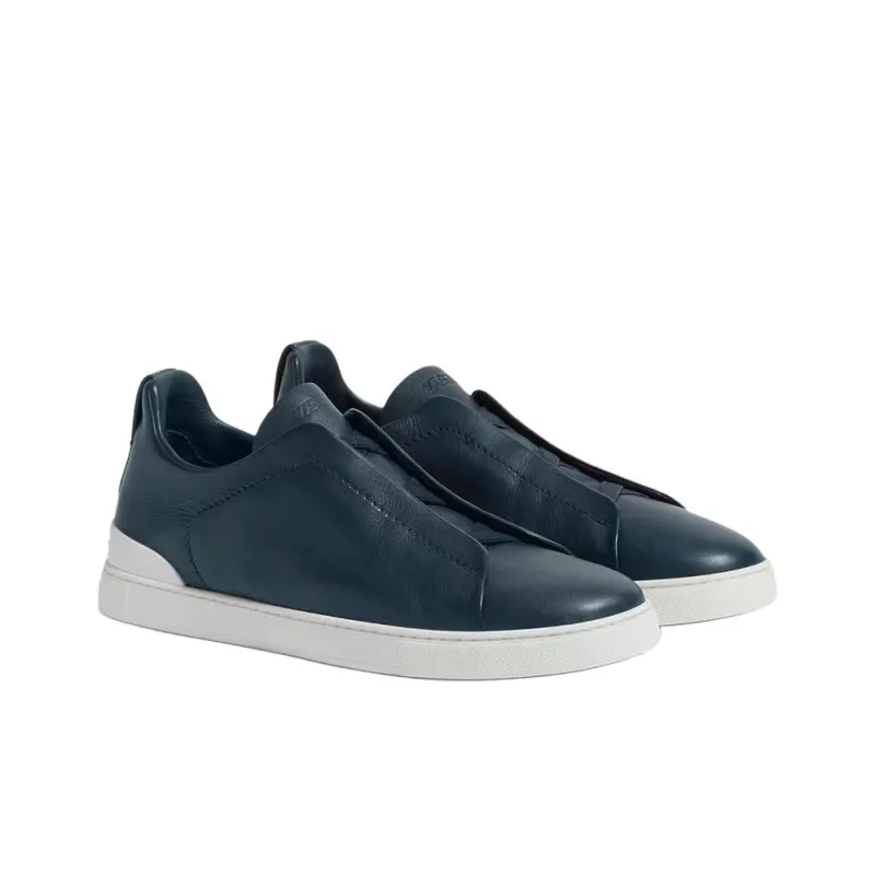 Zegna Triple Stitch Low Top Skateboard Shoes Men's Blue-2