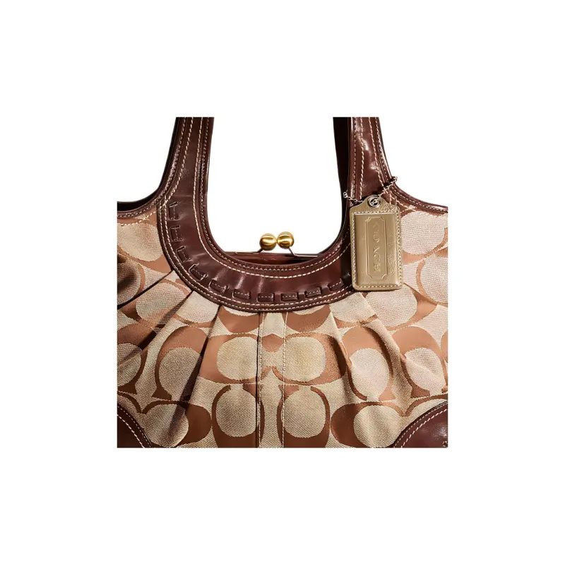 COACH Ergo Canvas With Leather Canvas Bag Handbag Shoulder Bag Crossbody Bag Large Size Women's Chocolate Khaki-2