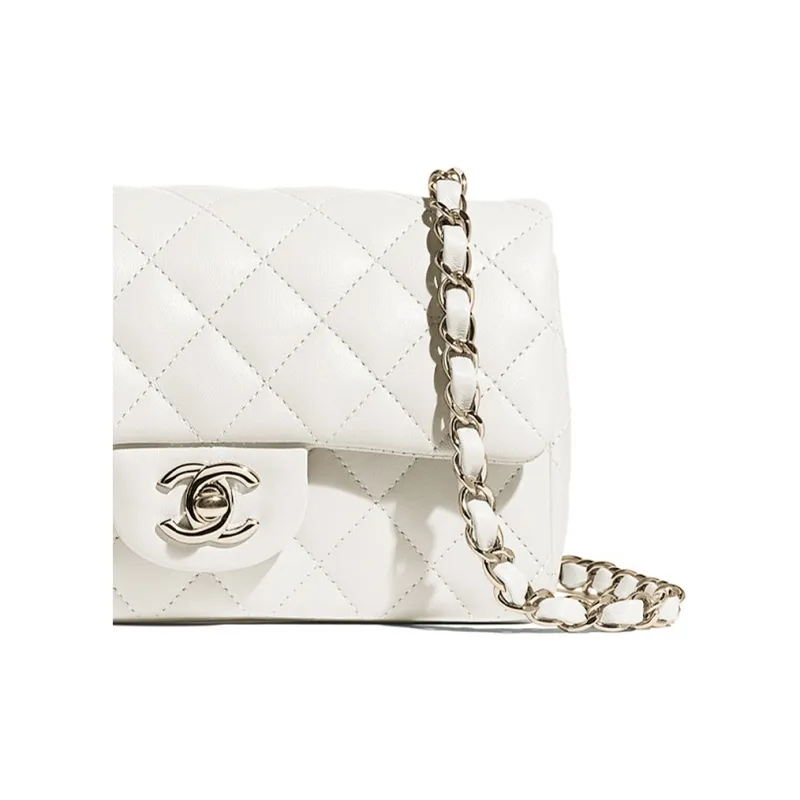CHANEL Classic Flap CF Sheepskin Shoulder Bag, Crossbody Bag Women's White-2