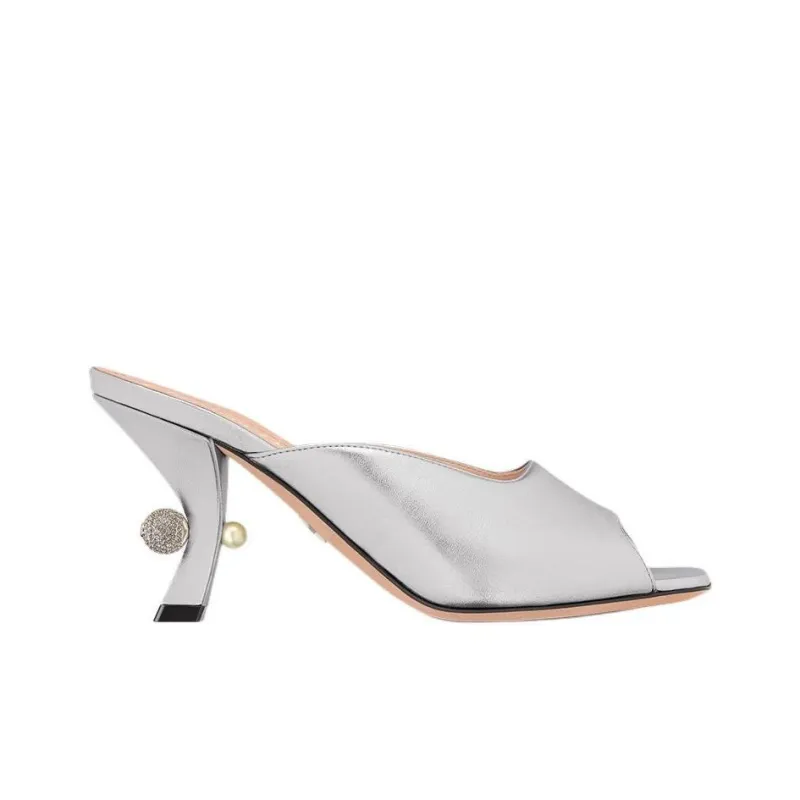 DIOR Tribales Slide Slippers 8cm Women's Silver-1