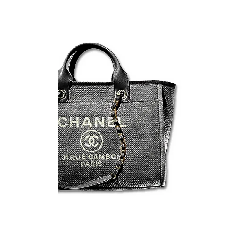 CHANEL Fabric Beach Bag, Tote Bag, Shopping Bag, Shoulder Bag, Crossbody Bag, Handbag Medium Size Women's Gray White-2