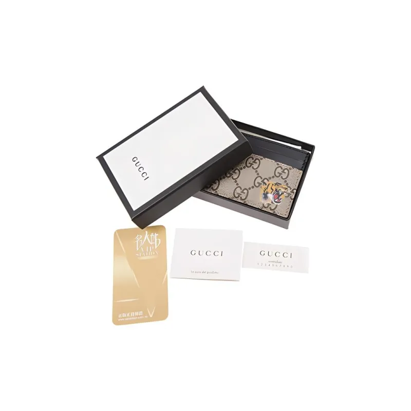 GUCCI Canvas With Leather Card Clip Card Holder Men's Ebony/Black-4