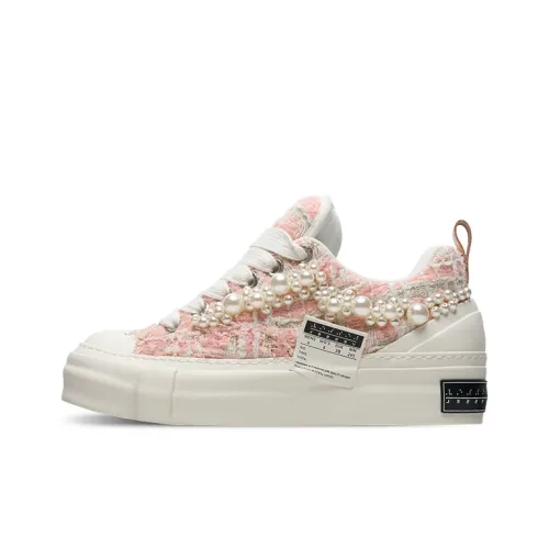 VESSEL Anti Slip And Wear Resistant Height Increasing Low Top Skateboard Shoes Unisex Pink White