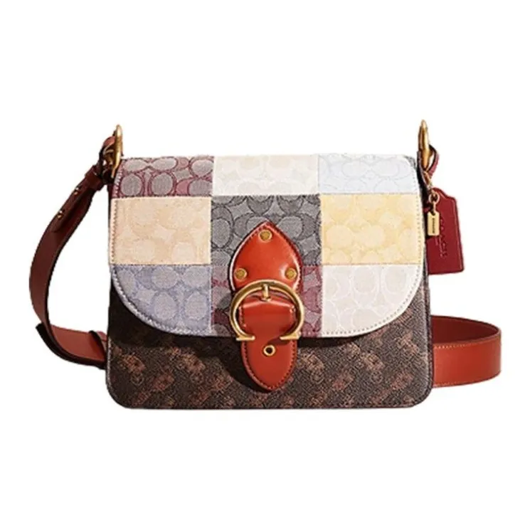 COACH Beat Canvas With Leather Saddle Bag, Portable Crossbody Bag, Shoulder Bag Medium Size Women's-0