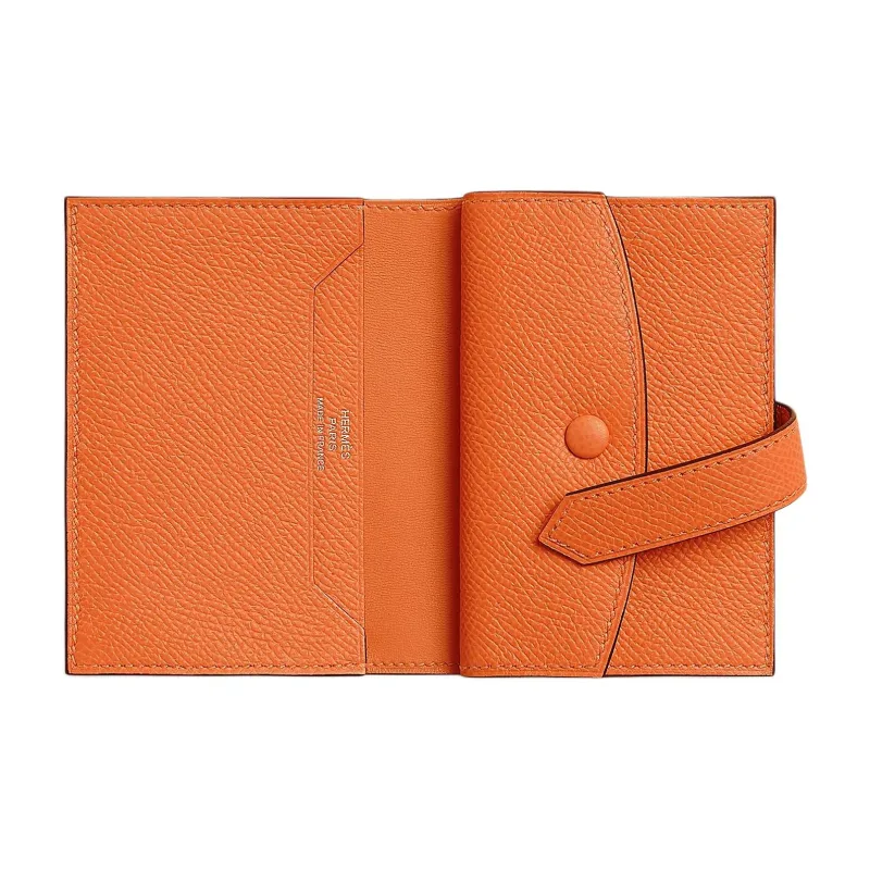 HERMES Bearn Epsom Leather Wallet Mini Women's 93 Orange Hermes Orange-1