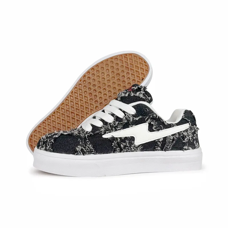 Rongchuan Anti-Slip And Wear-Resistant Lightweight Low-Top Skateboard Shoes Unisex Black Denim-4
