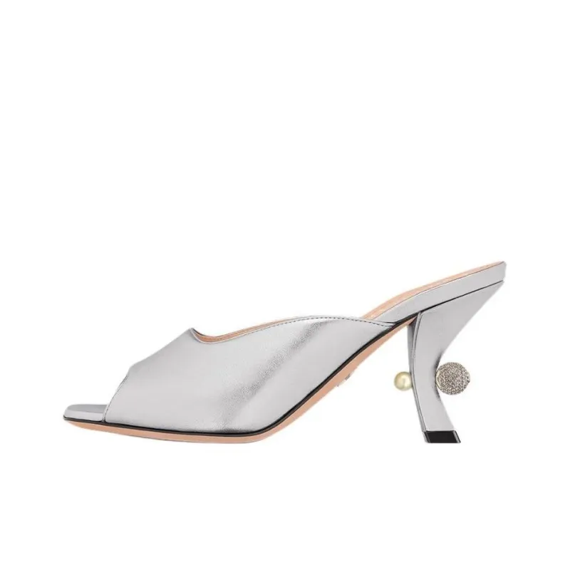 DIOR Tribales Slide Slippers 8cm Women's Silver-0