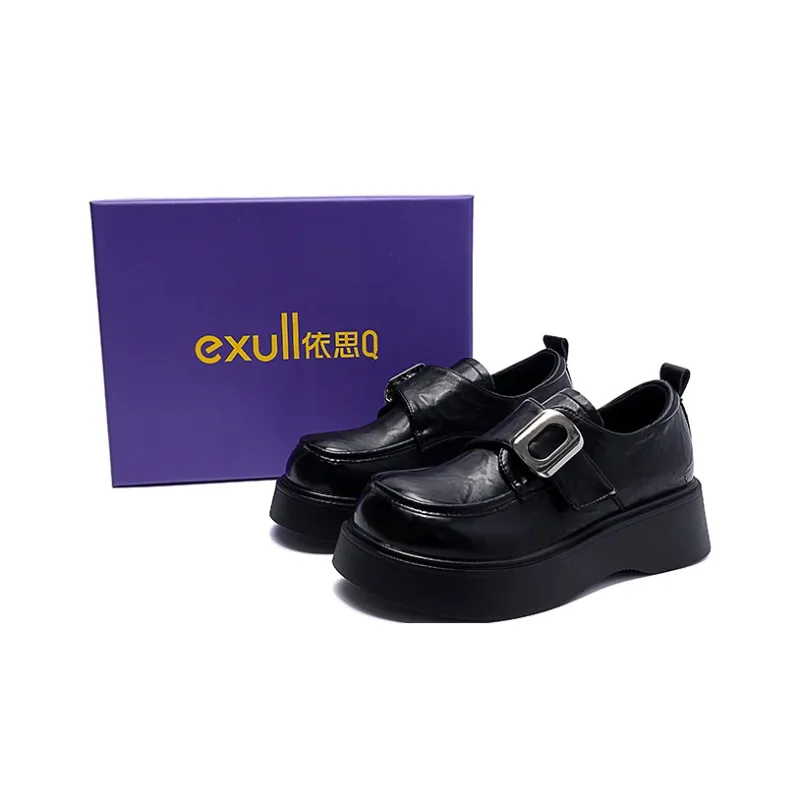 EXULL Q Platform Small Leather Shoes Loafers 4.5CM Women's Black-5