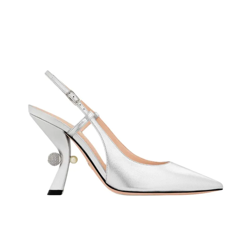 DIOR Tribales Irregular Heel High Heels 10cm Women's Silver-1
